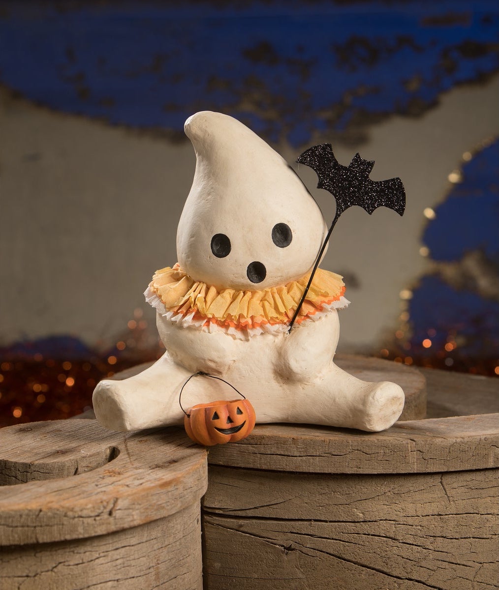 "Candy Corn Collar Boo Ghost, Paper Mache"