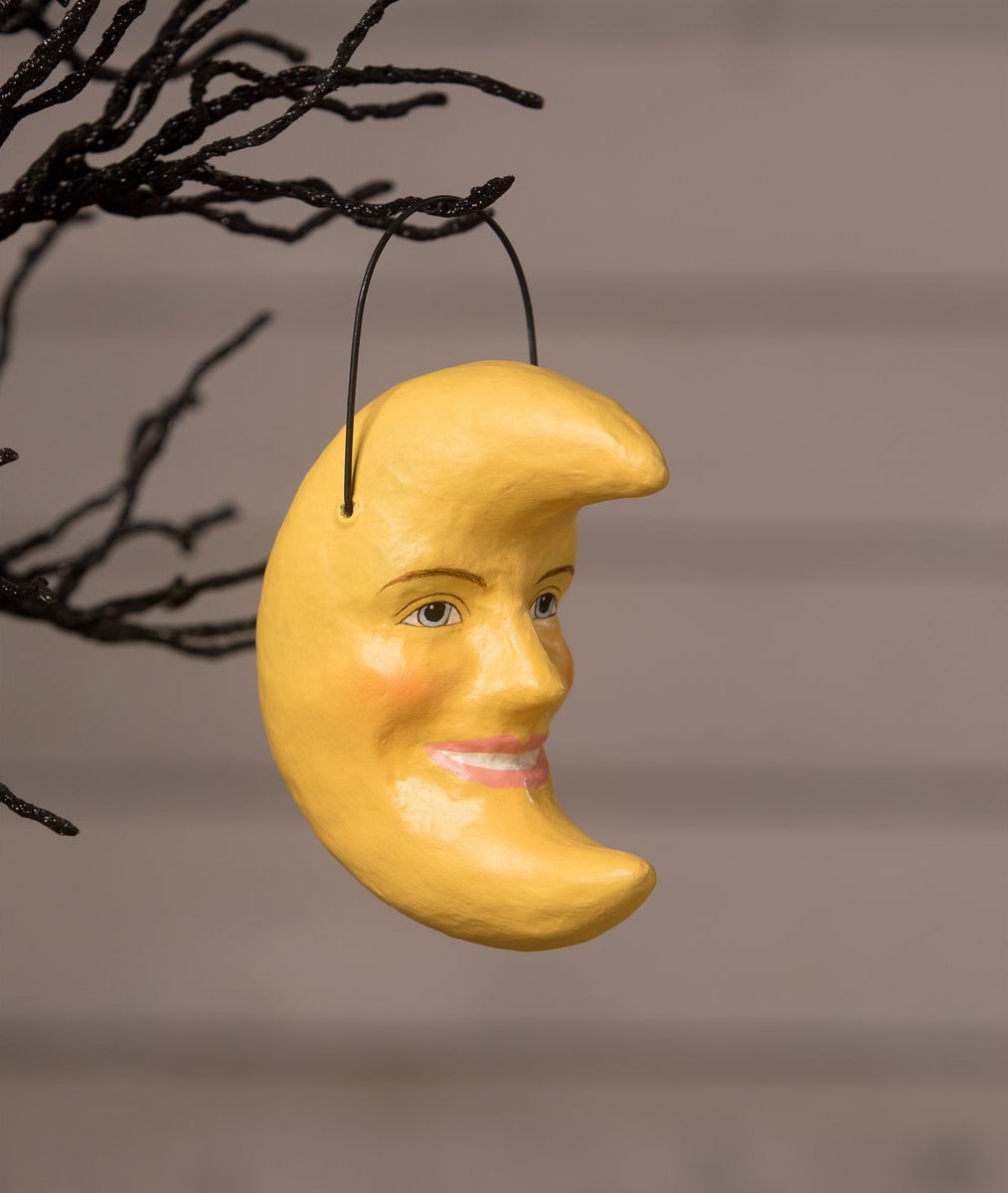 "Golden Moon Bucket Ornament, Paper Mache"