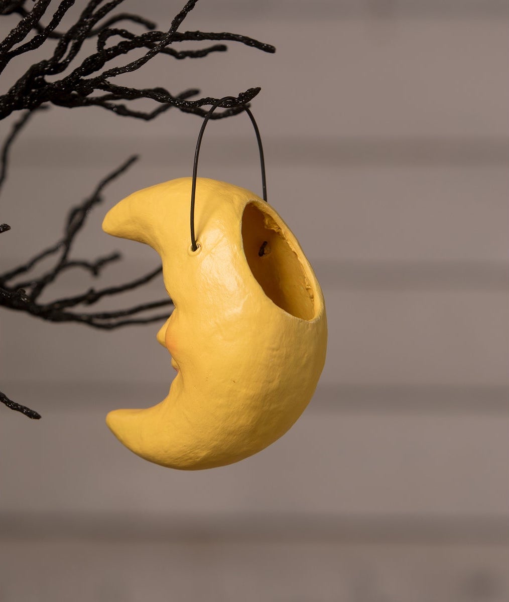 "Golden Moon Bucket Ornament, Paper Mache"