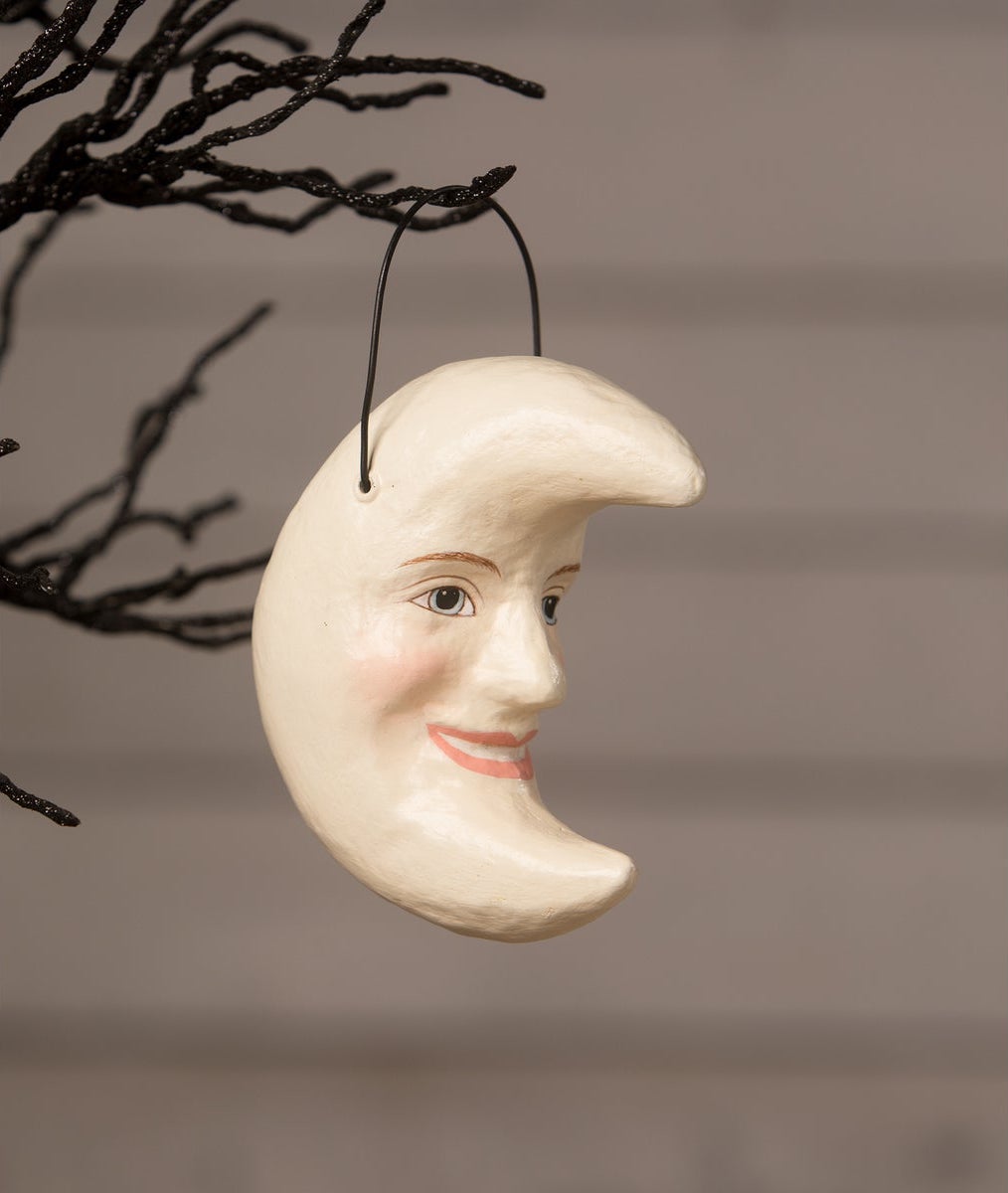 "White Moon Bucket Ornament, Paper Mache"