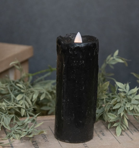 Black Wax Pillar Candle with Fake Flame