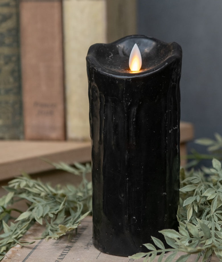 "Black Pillar Candle with fake flame, battery-operated"