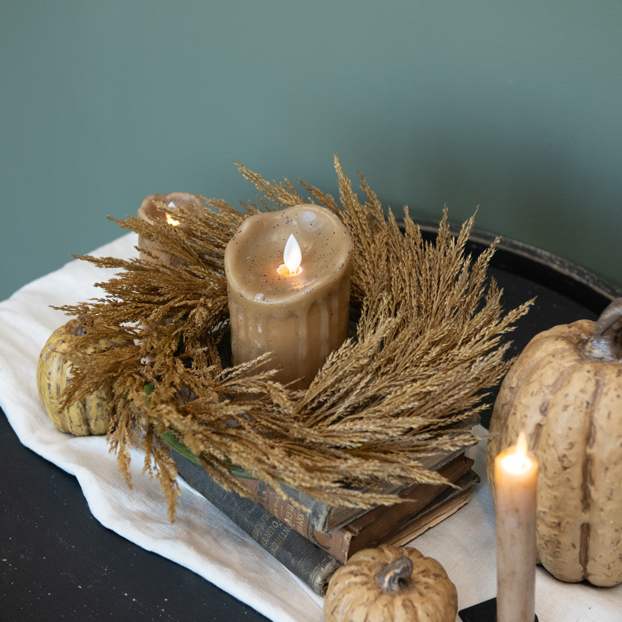 "Farmhouse Candle with Flickering Flame, Wheat"