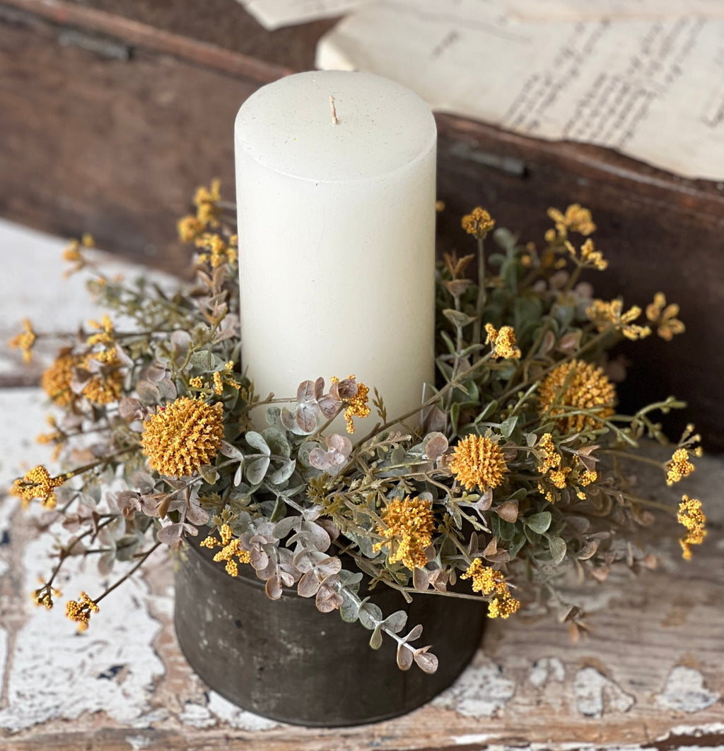 "Fall Flower Candle Ring, Mustard Yellow 10"""