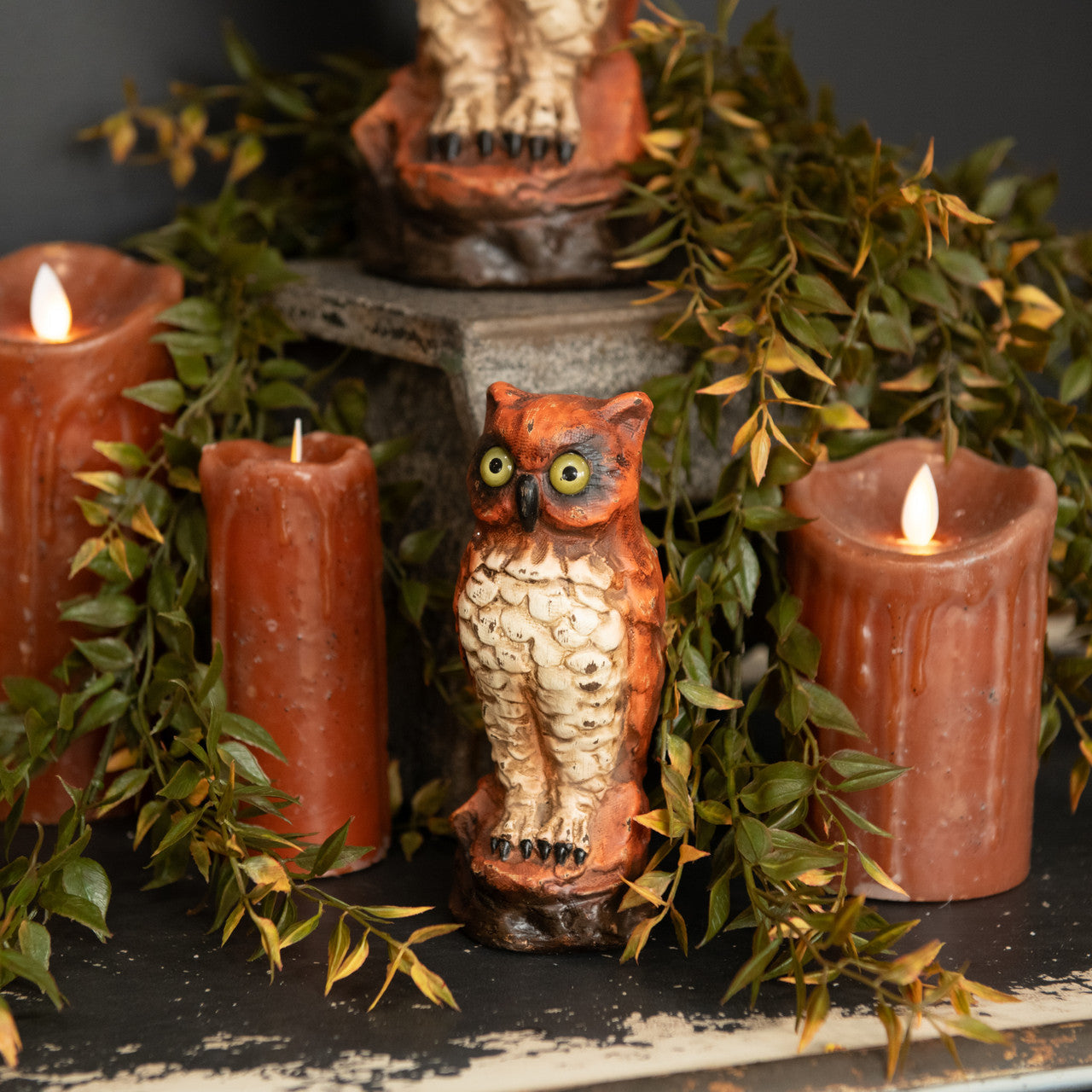 "Farmhouse Candle with Flickering Flame, Ginger Brown"