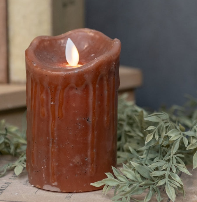 "Farmhouse Candle with Flickering Flame, Ginger Brown"