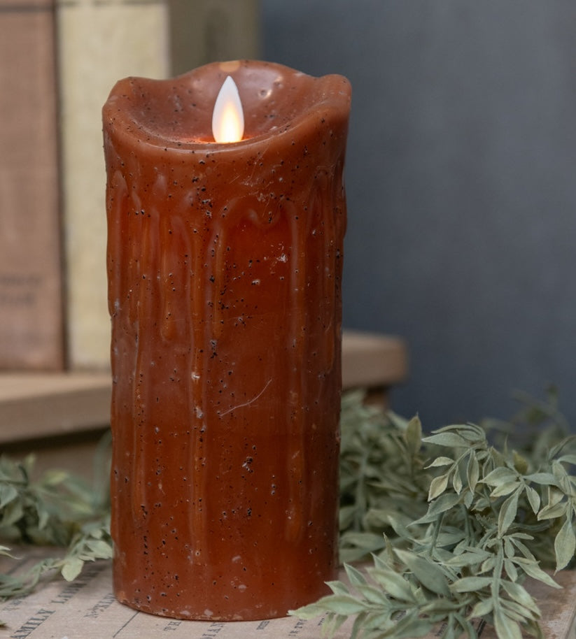 "Farmhouse Candle with Flickering Flame, Ginger Brown"