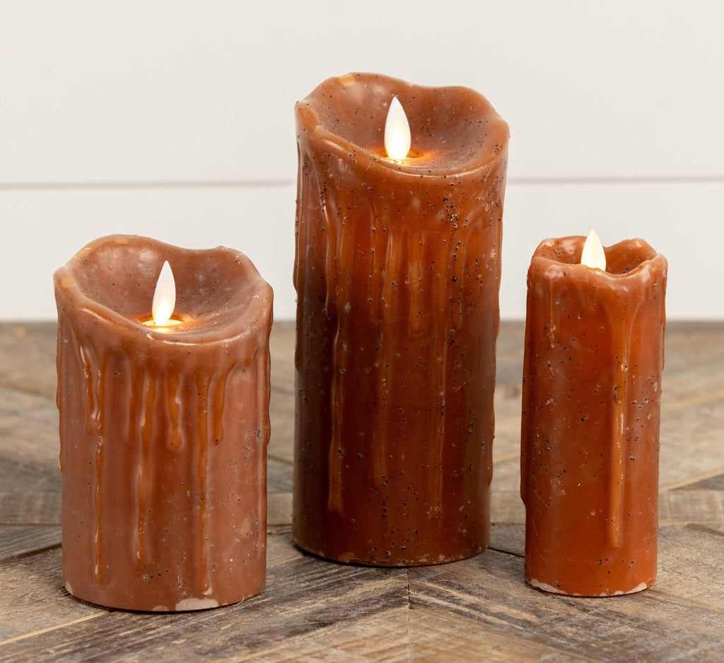 "Farmhouse Candle with Flickering Flame, Ginger Brown"