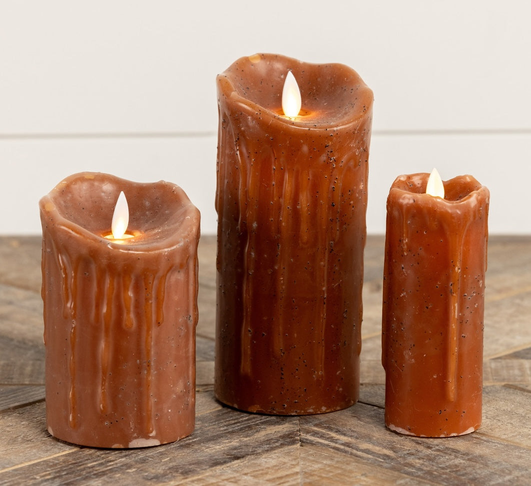 "Farmhouse Candle with Flickering Flame, Ginger Brown"