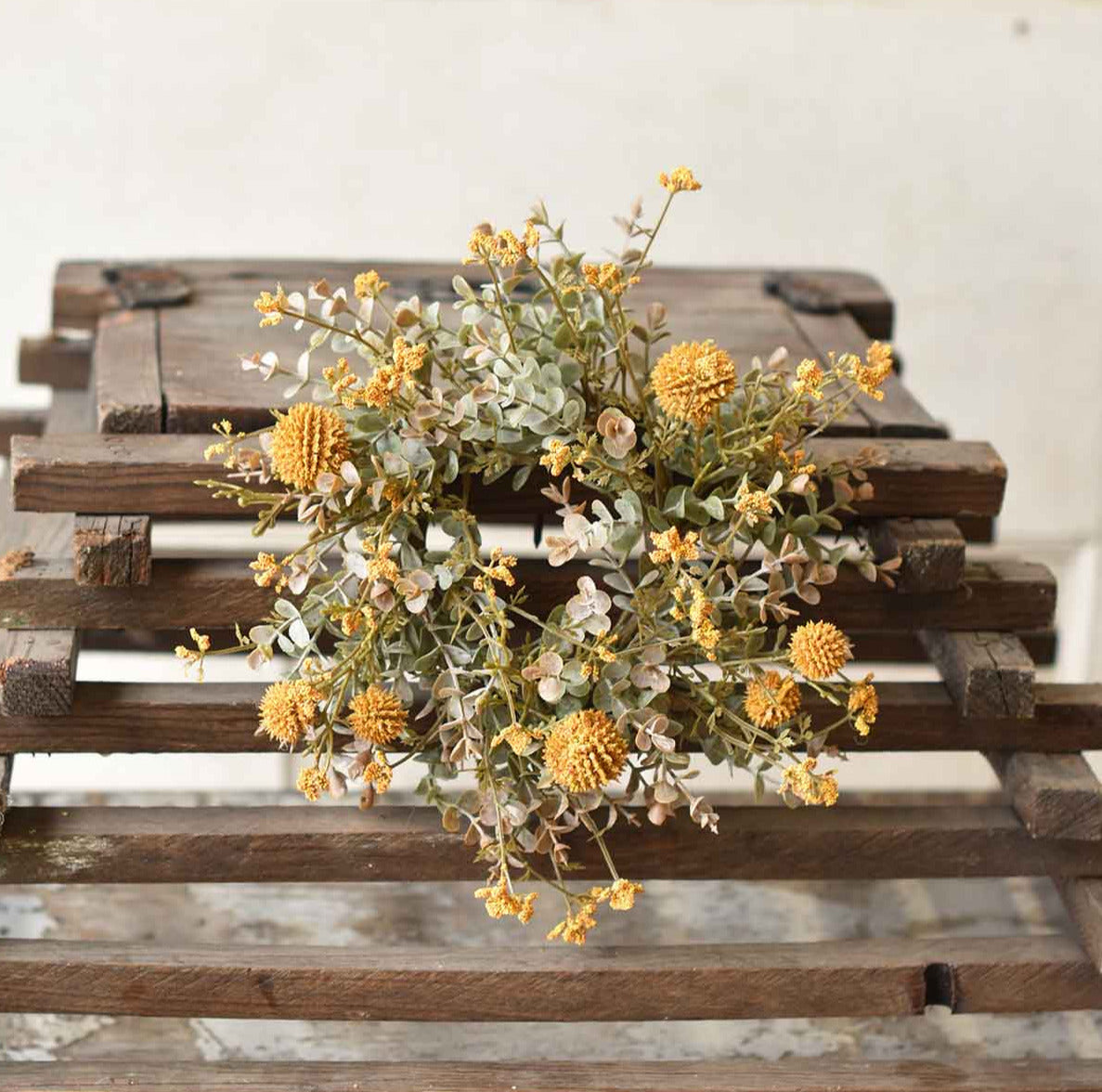 "Fall Flower Candle Ring, Mustard Yellow 10"""
