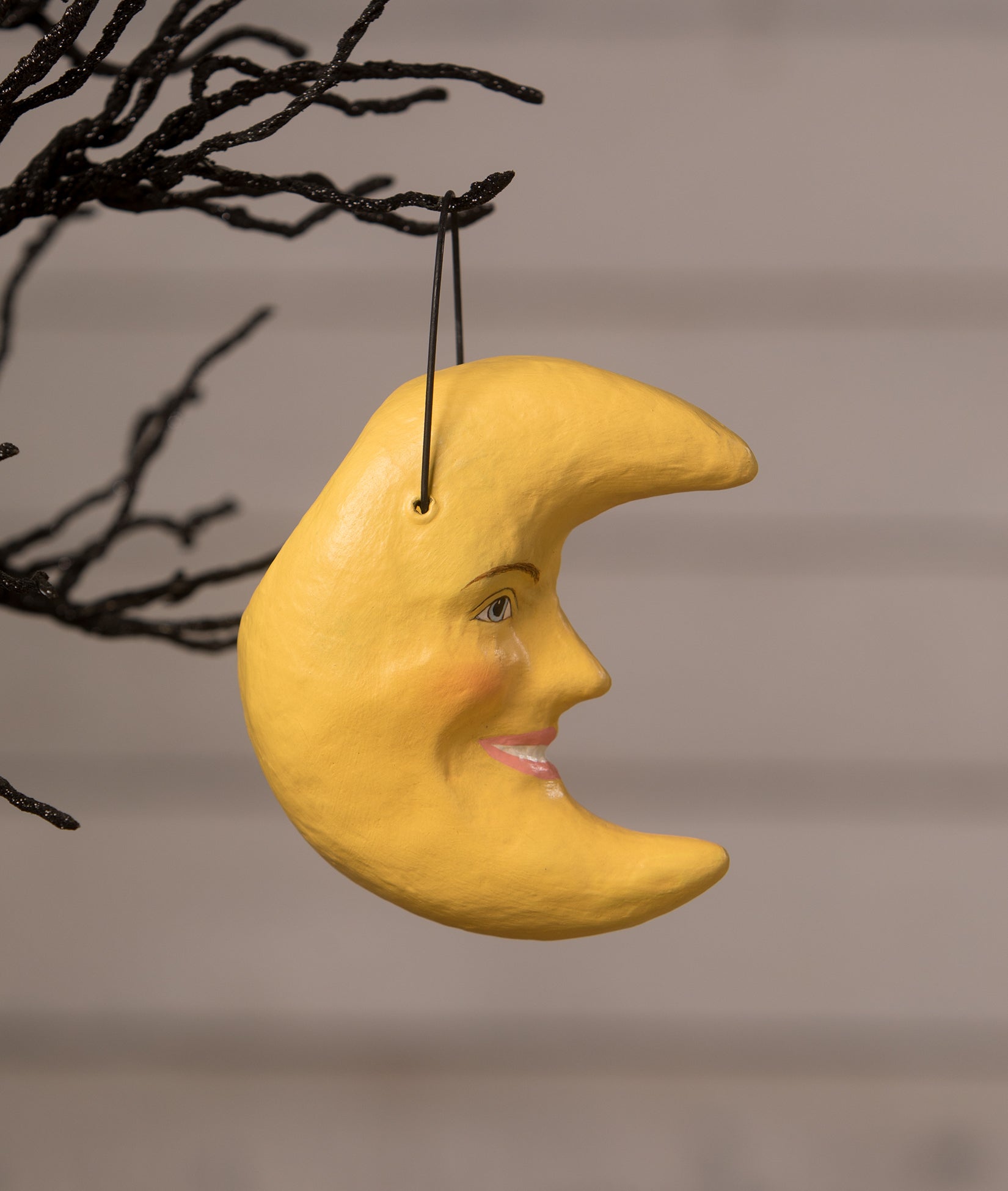 "Golden Moon Bucket Ornament, Paper Mache"