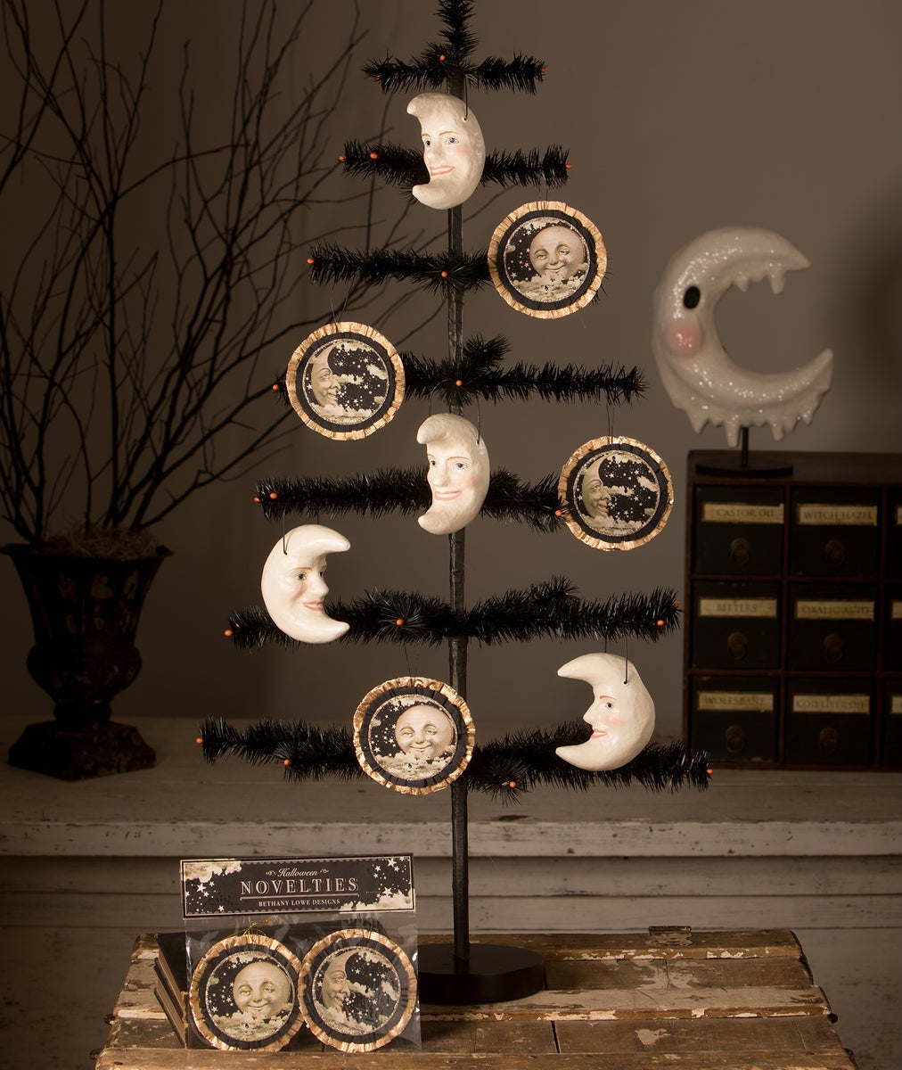 "White Moon Bucket Ornament, Paper Mache"