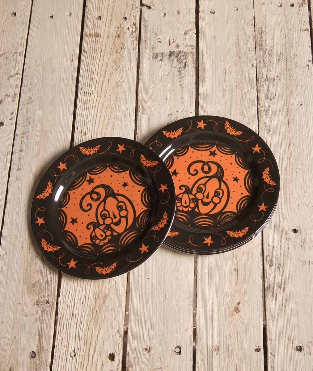 "Johanna Parker Halloween Pumpkins Plates, Set of 4"
