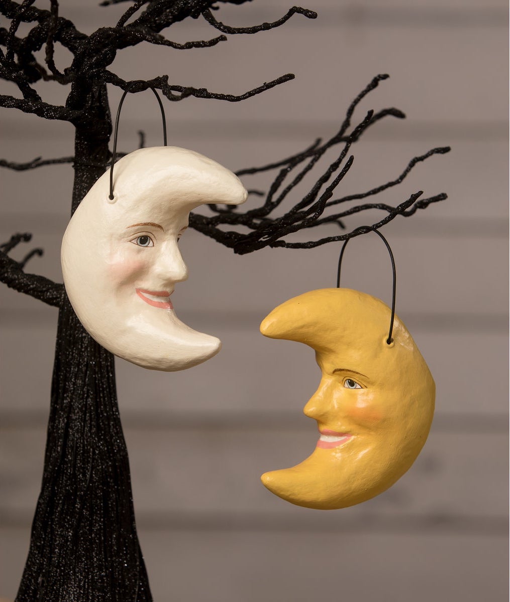 "Golden Moon Bucket Ornament, Paper Mache"