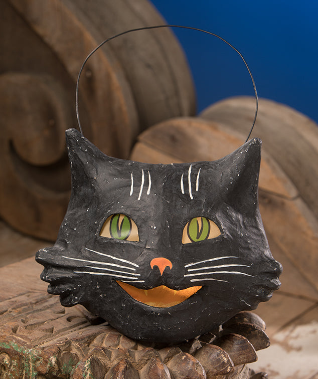 "Vintage Happy Cat Bucket, Paper Mache"