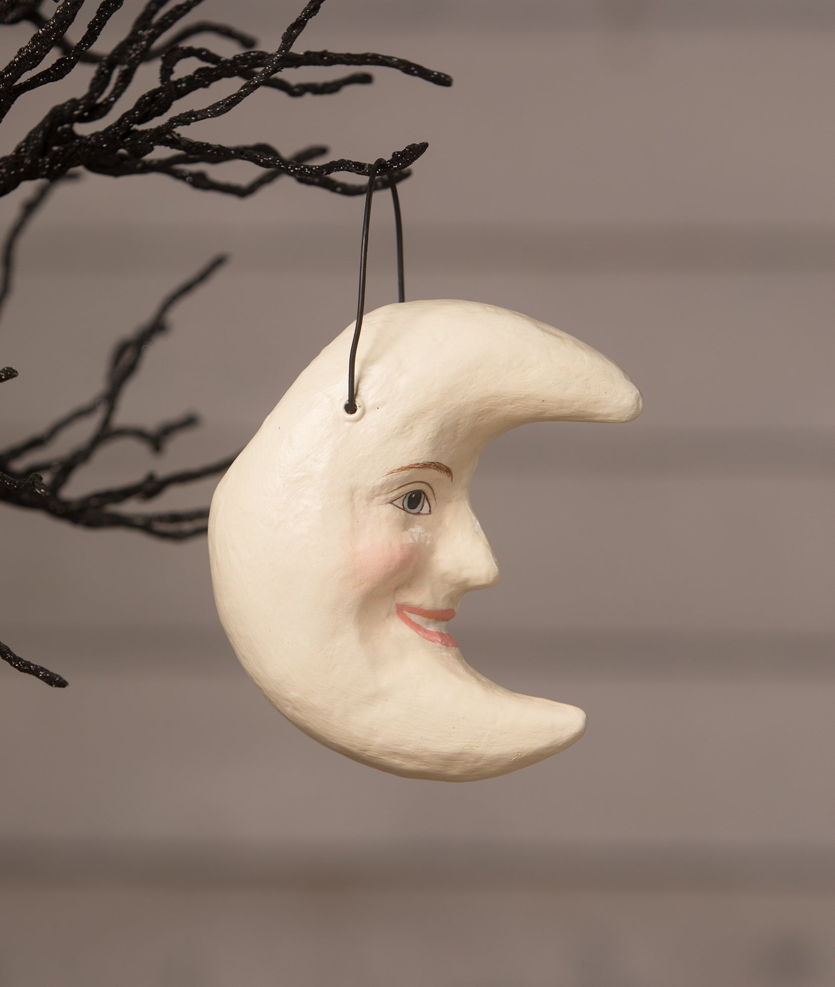 "White Moon Bucket Ornament, Paper Mache"